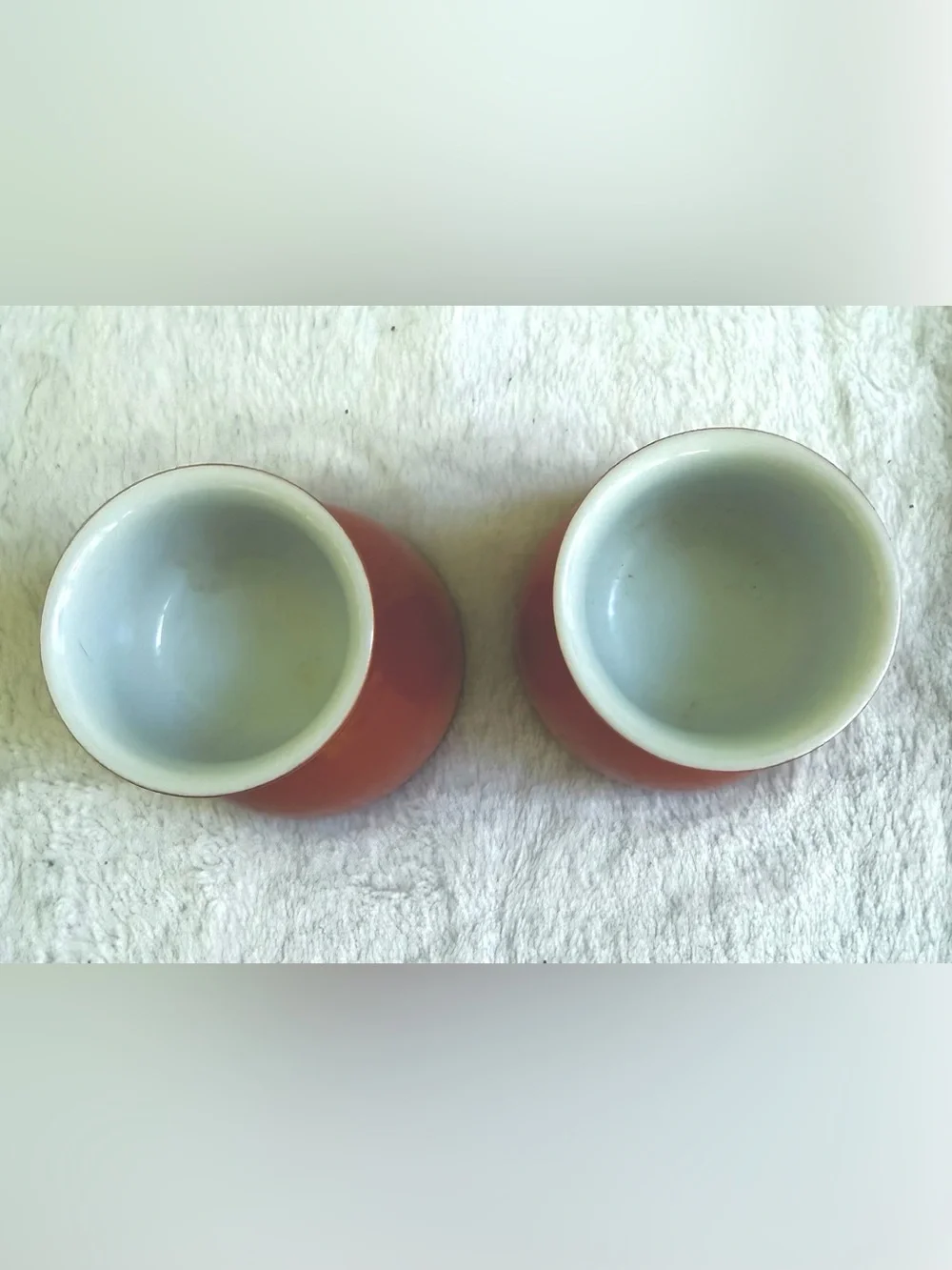 Vintage MCM Knobler Set 2 Orange Egg Cups Porcelain